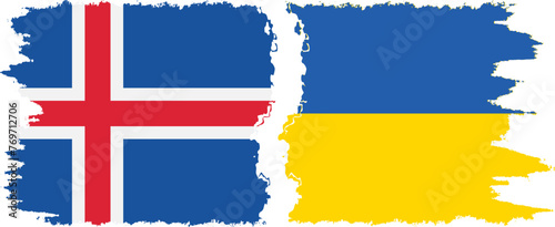 Ukraine and Iceland grunge flags connection vector