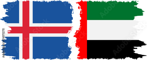 United Arab Emirates and Iceland grunge flags connection vector