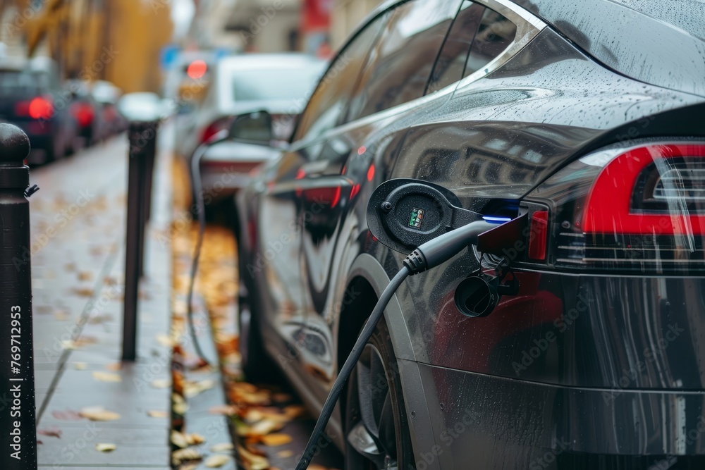 City electric car charging station with power cable infrastructure for ev vehicle City electric car charging station with power cable infrastructure for ev vehicle