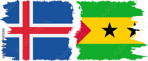 Sao Tome and Principe and Iceland grunge flags connection vector