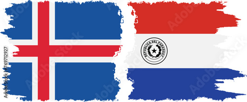 Paraguay and Iceland grunge flags connection vector