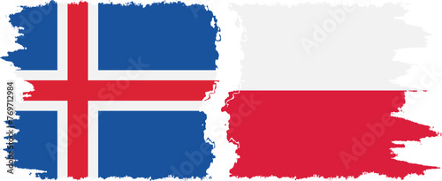 Poland and Iceland grunge flags connection vector