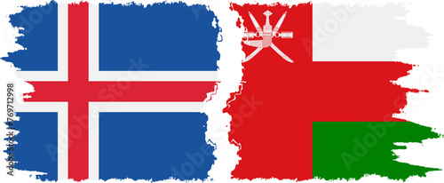 Oman and Iceland grunge flags connection vector