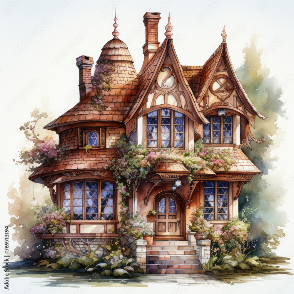 watercolor Kawaii Gingerbread House clipart, Generative Ai watercolor Kawaii Gingerbread House clipart, Generative Ai