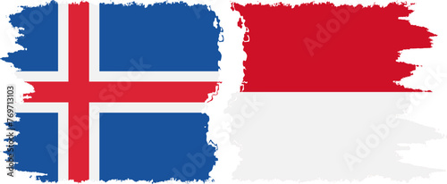 Monaco and Iceland grunge flags connection vector