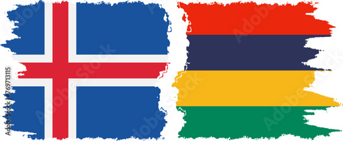 Mauritius and Iceland grunge flags connection vector