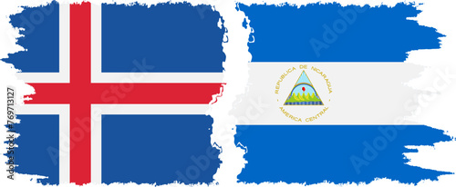 Nicaragua and Iceland grunge flags connection vector