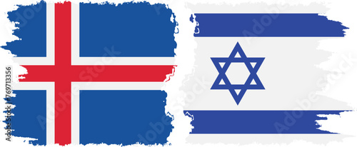Israel and Iceland grunge flags connection vector