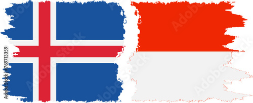 Indonesia and Iceland grunge flags connection vector