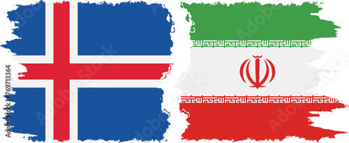 Iran and Iceland grunge flags connection vector