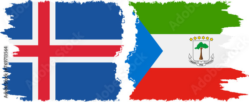 Equatorial Guinea and Iceland grunge flags connection vector