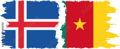 Cameroon and Iceland grunge flags connection vector