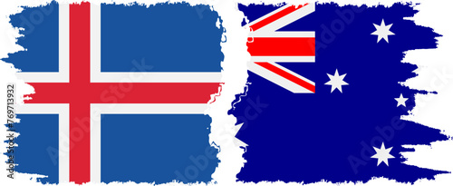 Australia and Iceland grunge flags connection vector
