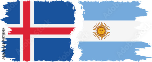 Argentina and Iceland grunge flags connection vector