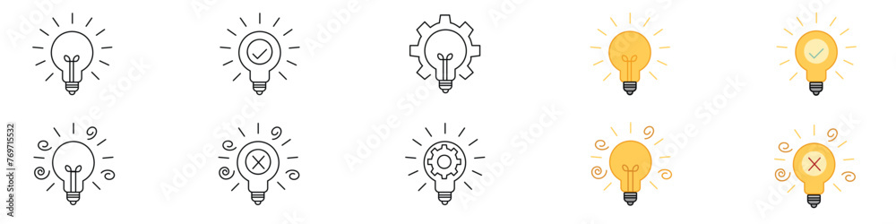 Idea lightbulb icon. Inspiration creativity lamp vector icon collection. Idea lightbulb icon. Inspiration creativity lamp vector icon collection.