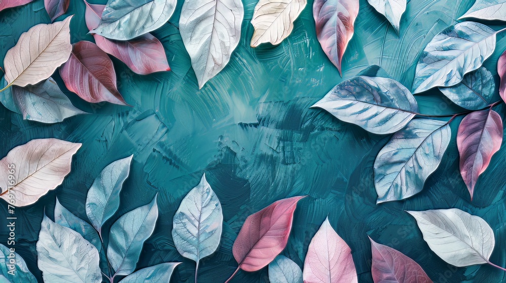 Contemporary hand-drawn spring backdrop featuring abstract leaves 