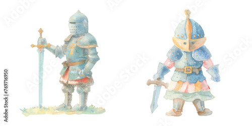 heraldic soldier with sword watercolour vector illustration  © Finkha