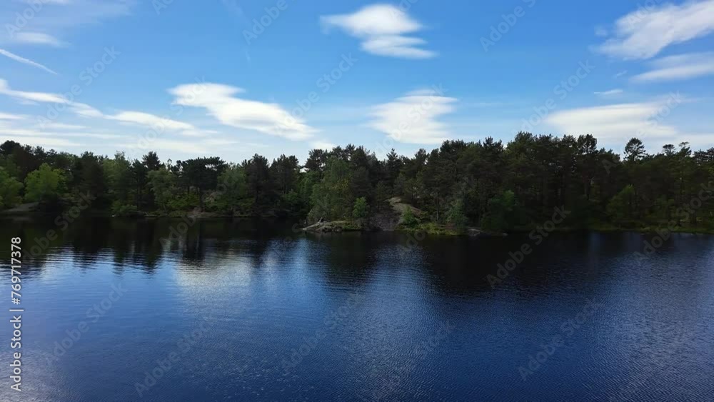 Beautiful scenery of a lake surrounded by trees under blue cloudy sky Beautiful scenery of a lake surrounded by trees under blue cloudy sky
