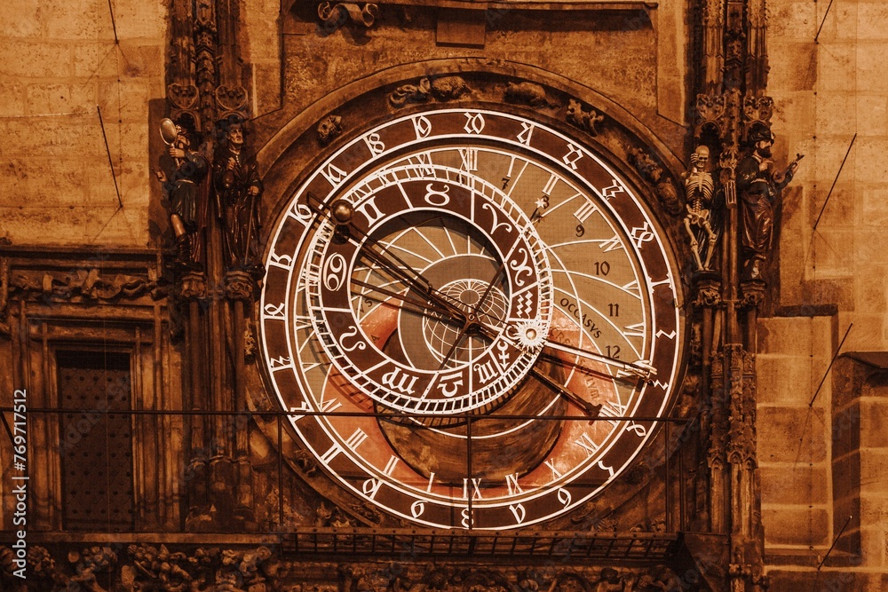 Prague Astronomical Clock at night.