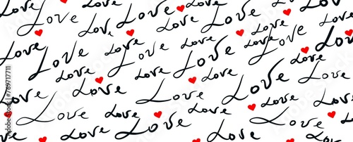 Wallpaper with words of love and little red hearts