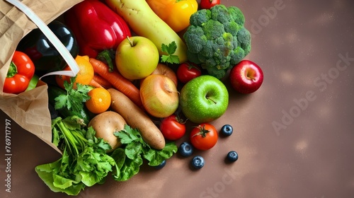 An Abundance of Organic Fruits and Vegetables in a Reusable Bag, Showcasing Commitment to Reducing Ecological Footprints