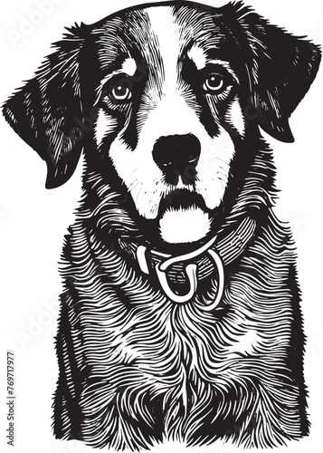 Vector illustration of a black and white portrait of a dog.