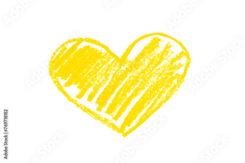 A photo of a yellow heart drawn in pencil isolated on transparent background.