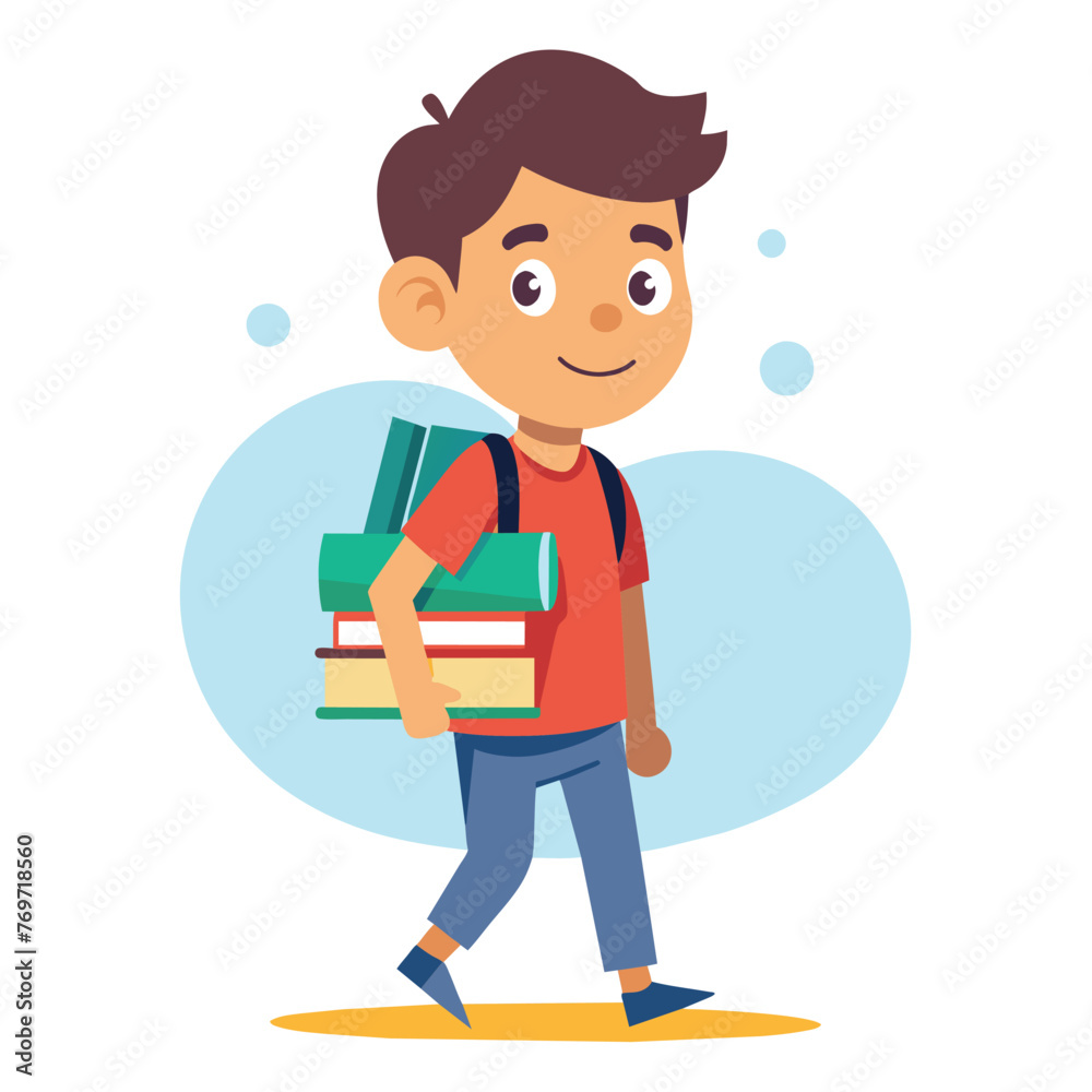 Student boy with books and backpack vector illustration design