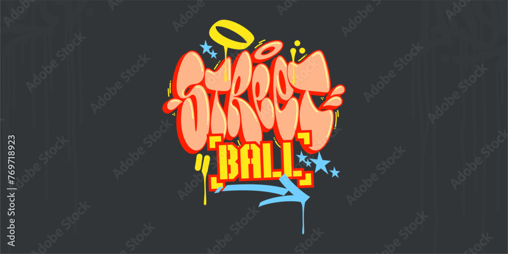 Obraz premium Abstract Hip Hop Hand Written Urban Street Art Graffiti Style Word Streetball Vector Illustration