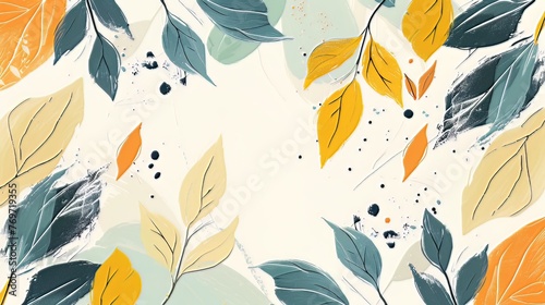 Modern Handcrafted Spring Background with Abstract Leaves: A spring-themed background, modern in design and handcrafted, showcasing abstractly drawn leaves photo