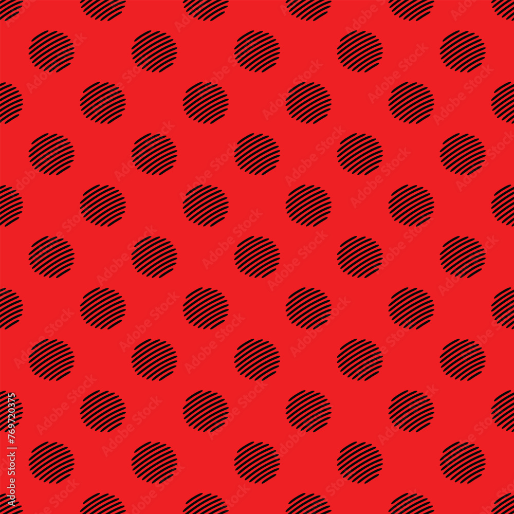 Black seamless polka dot pattern vector, Red background. Pencil drawing style