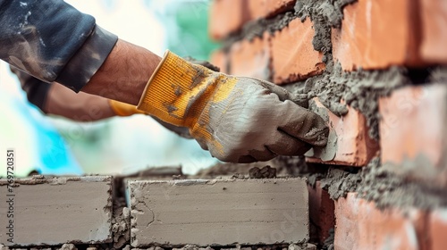 Skilled Bricklayer as He Shapes a Home's Future, Layer by Layer