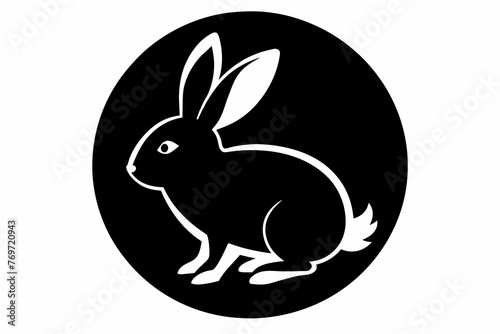 rabbit image circle logo silhouette black vector illustration