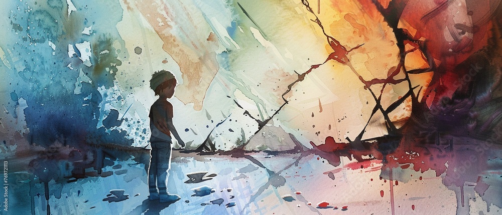 Obraz premium A cracked mirror reflecting fractured images of the self, shattered dreams