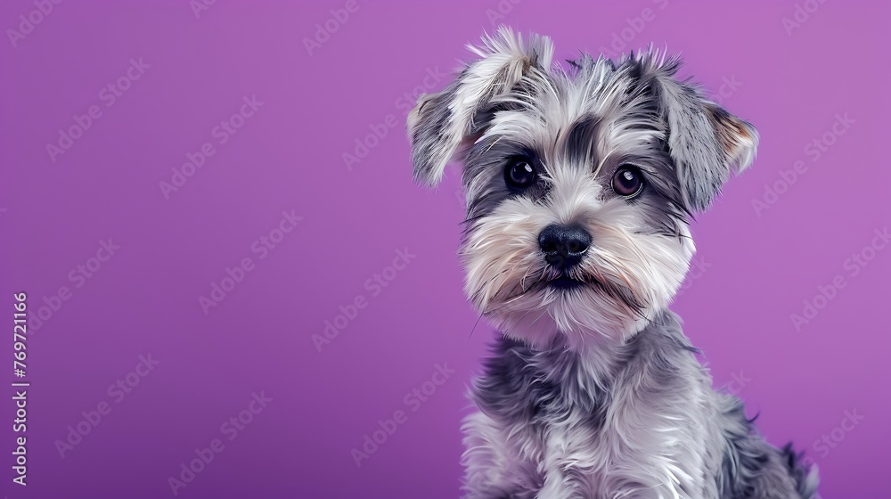 Blissful little dog blessing separated purple background