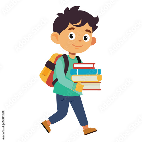 Student boy with books and backpack vector illustration design