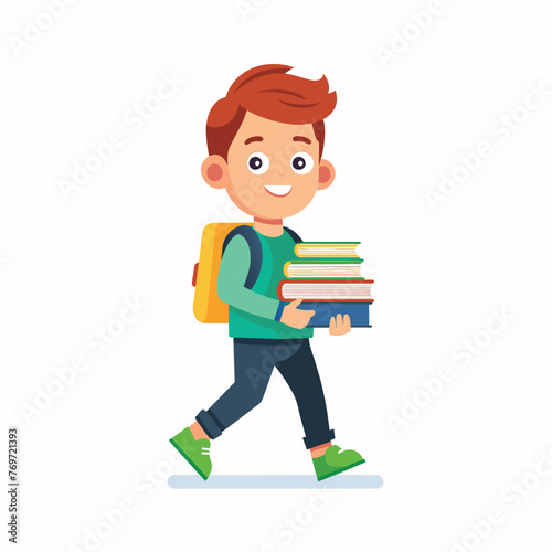 Student boy with books and backpack vector illustration design