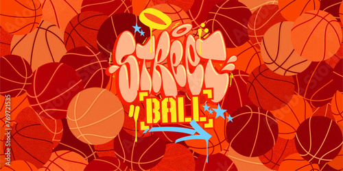 Abstract Hip Hop Hand Written Urban Street Art Graffiti Style Word Streetball Vector Illustration