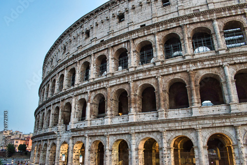 Rome  Italy - September 18 2020  Colosseum ancient gladiator arena and amphitheater  famous tourist landmark and heart of Roman Empire. During a quiet sunny summers day due to the covid 19 pandemic.  