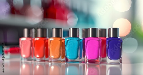 A Gathering of Gleaming Nail Polishes in Vibrant Shades on a Salon's Welcoming Table