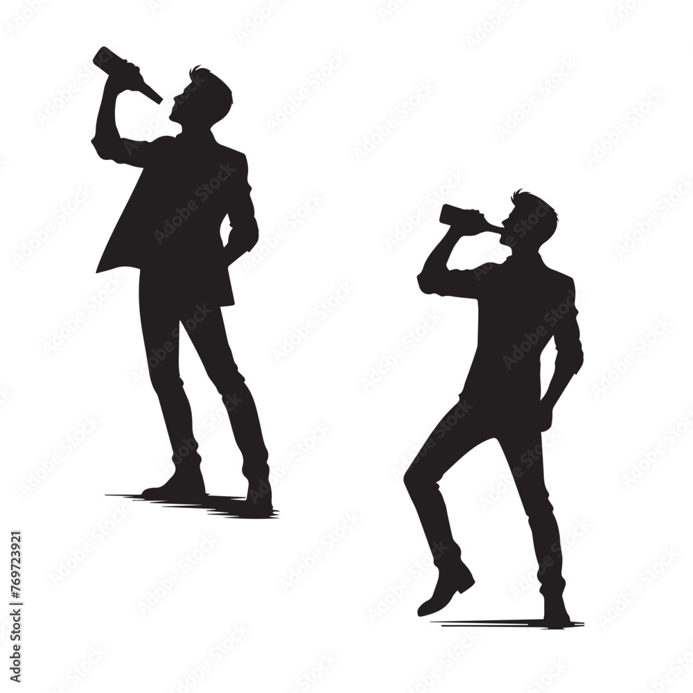 A vector silhouette set of a man drinking beer isolated on a white background A vector silhouette set of a man drinking beer isolated on a white background