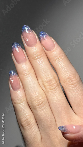 Wallpaper Mural Female Hand With Blue Glitter Sparkling Gel Polish Manicure Design Close Up Torontodigital.ca