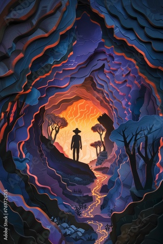 An adventurer navigating the Underdark, a sprawling network of fungal forests and crystal-lit caverns, home to devious creatures and ancient magic. , 2D Paper Cutout Children s Illustration