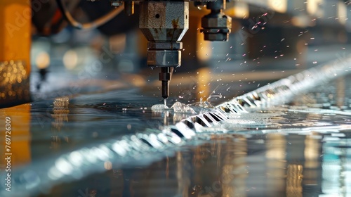 The Advanced Water Jet Industrial Machine in Action, Cutting Steel Plate with High-Pressure Precision photo