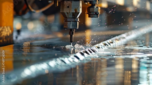 The Advanced Water Jet Industrial Machine in Action, Cutting Steel Plate with High-Pressure Precision