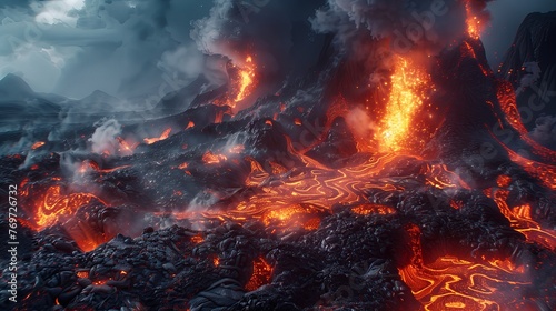Lava Flow, volcano eruption.