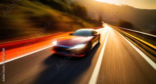 car at high speed with light trails ai generated