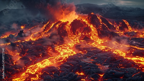 Lava Flow, volcano eruption. © phaloh