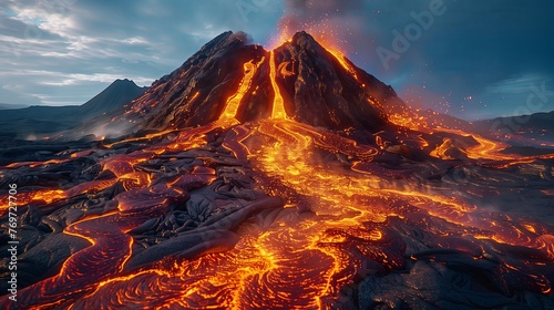 Lava Flow, volcano eruption.