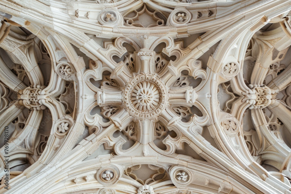 A close up of the detailed geometric patterns adorning the ceiling of a building, showcasing the architectural craftsmanship